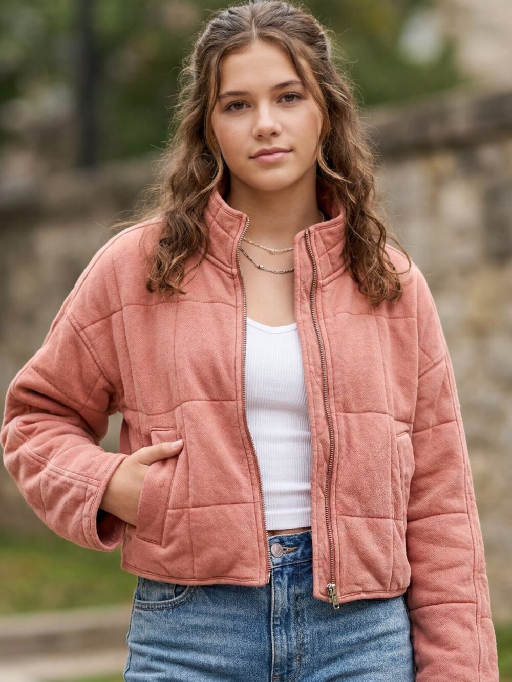 Pink Quilted Sweatshirt Jacket